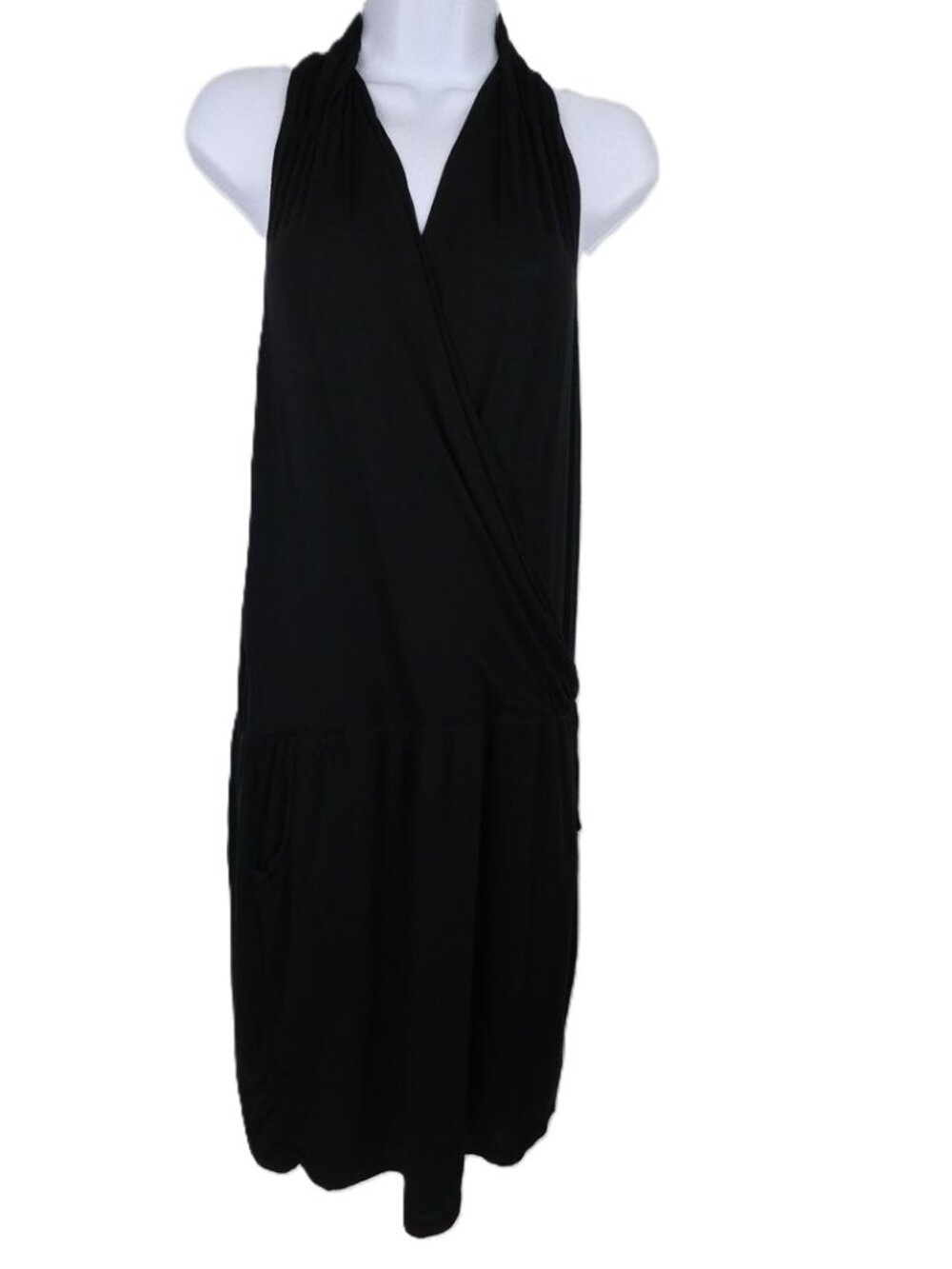 Athleta Dress Large Womens Black Tank Halter Midi Stretch V Neck Pockets Beach